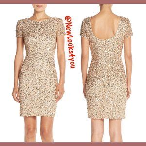NWT Adrianna Papell Sequin Scoop Back Dress in Champagne/Gold [SZ 2‎ 4  ]